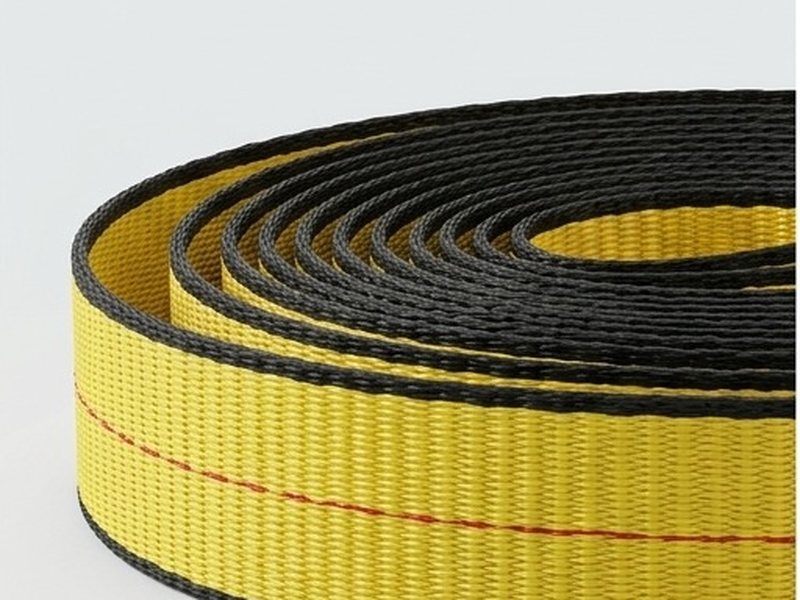 Heavy yellow and black high-tenacity polyester webbing